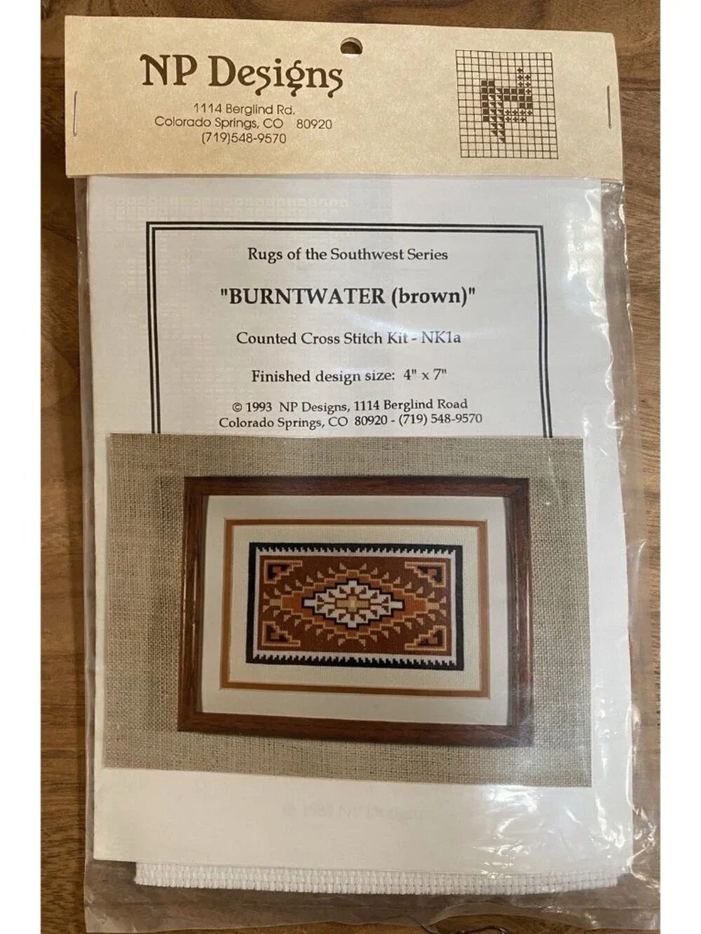 NP Designs 1993 Rugs Of The Southwest Series “Burntwater” Brown Cross Stitch Kit